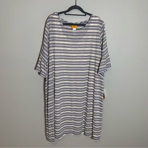 NEW Ruby Rd. Woman blue‎ white striped lined short sleeve textured mini dress